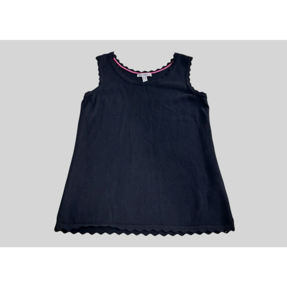 Isacc Mizahi Live Black Sleeveless Sweater Sz XXS Scalloped Trim Top Minimalist - Picture 6 of 7